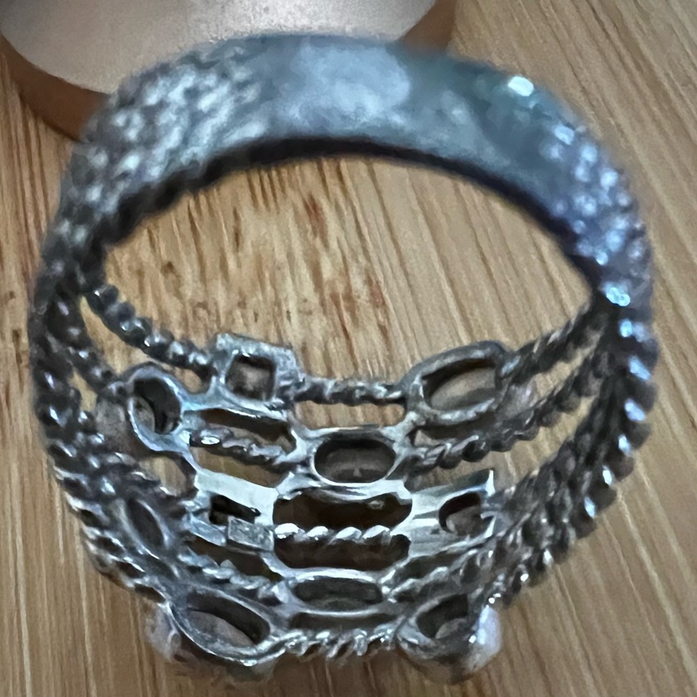 Silver Tone Multi-Row Clear Gemstone Stack Ring - image 3